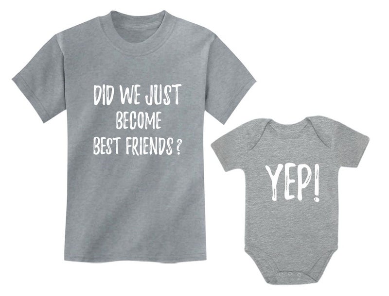 Tstars Did We Just Become Best Friends? Big Brother Little Bro Matching Shirt & Baby Bodysuit Set Gray 2T / Baby Gray NB (0-3M) - Image 1