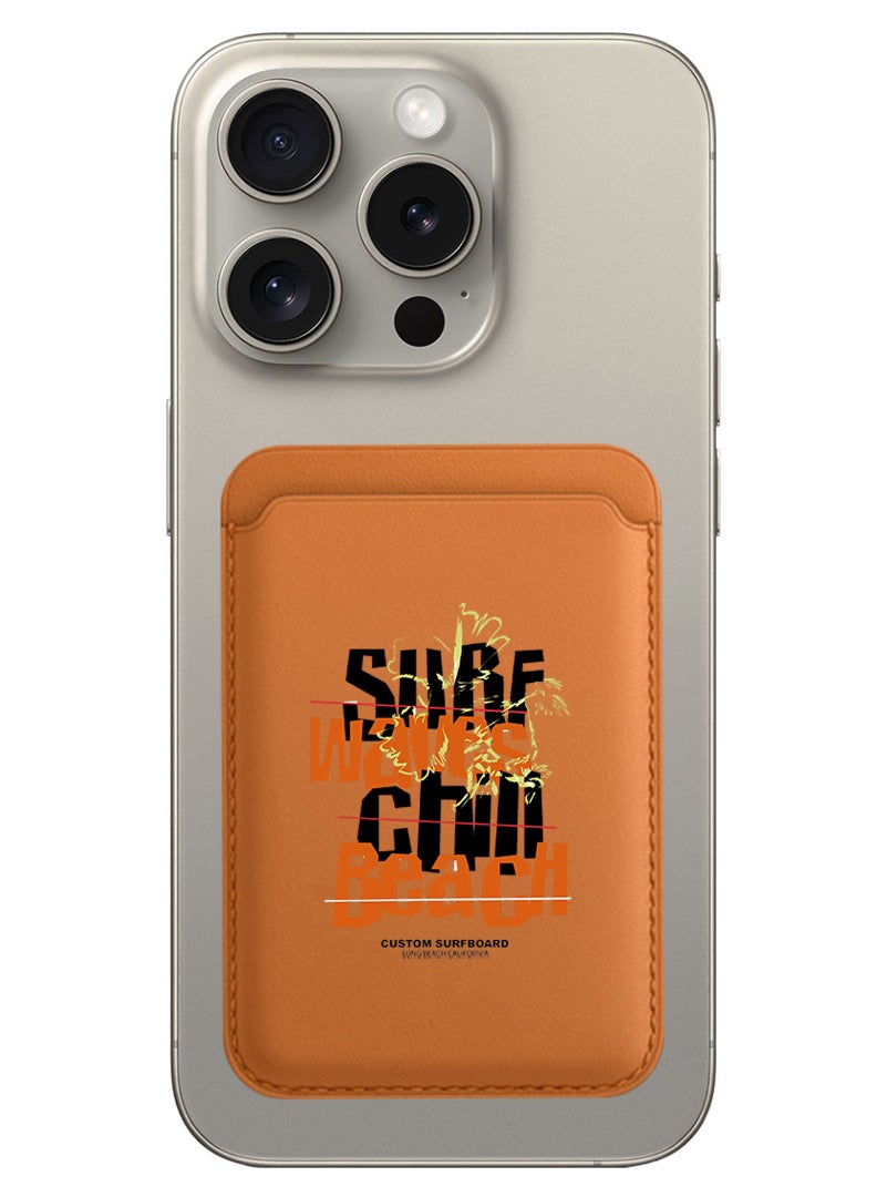 Theodor Magnetic Wallet, Compatible with MagSafe Wallet, for iPhone Wallet, for iPhone 16/15/14/13/12 Series, Not for iPhone 13/12 mini, 3 Card Holder, Vegan Leather, Brown - Surf waves chill beach black - Image 1