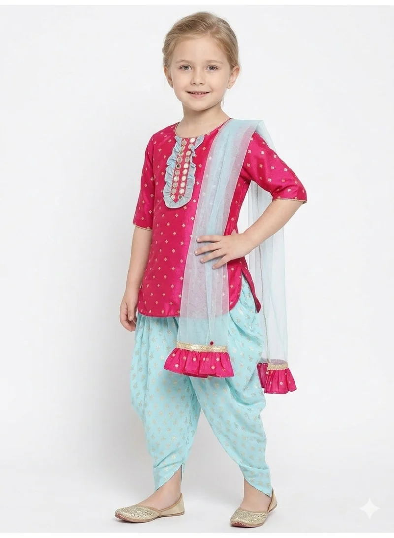 Saka Designs Girls Pink Embroidered Kurta with Dhoti Pants