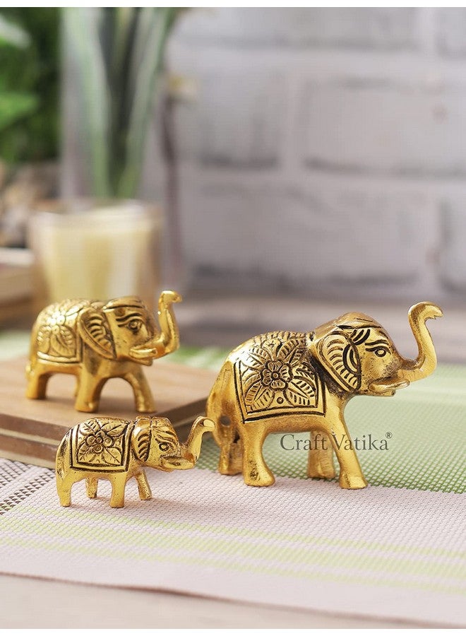 CraftVatika CraftVatika Set of 3 Metal Trunk Up Elephant Family Statue Showpiece Figurine -Fengshui Vastu Lucky - Decorative Items for Home Living Room Decor Living Room Office Desktop & Gifting,Corporate Gift - Image 1