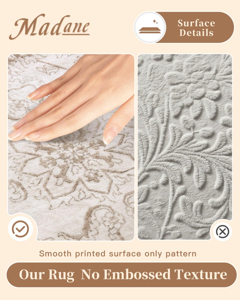 Madane 8x10 Area Rugs for Living Room, Machine Washable Vintage Rug with Non-Slip Backing, Soft Floral Print Large Throw Rugs, Thin Carpet for Bedroom Dining Room Farmhouse (8 x 10, Brown/Ivory) - Image 4