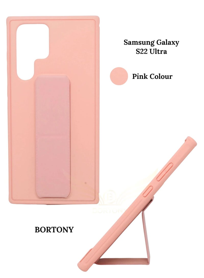 BORTONY Magnetic Stand & Holder, Premium Silicone Hand Strap Grip, Car Mount Kickstand And Finger Grip Case Cover For Samsung Galaxy S22 Ultra (Pink) - Image 2