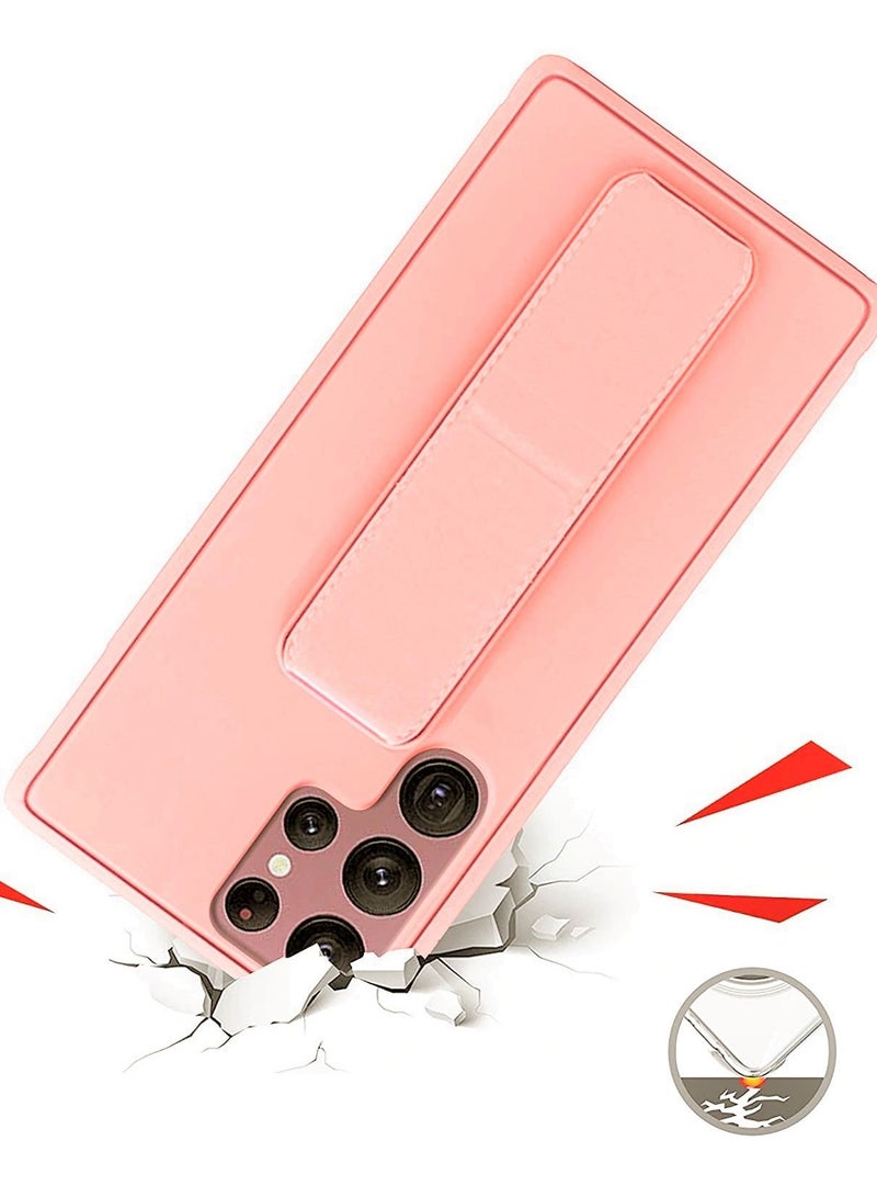 BORTONY Magnetic Stand & Holder, Premium Silicone Hand Strap Grip, Car Mount Kickstand And Finger Grip Case Cover For Samsung Galaxy S22 Ultra (Pink) - Image 4