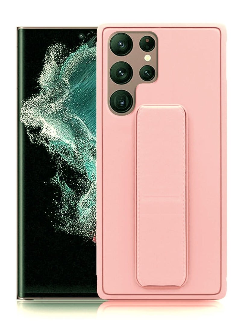 BORTONY Magnetic Stand & Holder, Premium Silicone Hand Strap Grip, Car Mount Kickstand And Finger Grip Case Cover For Samsung Galaxy S22 Ultra (Pink) - Image 1