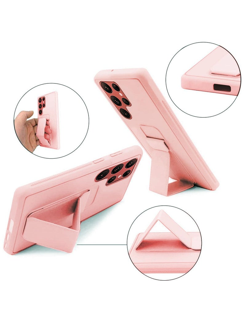 BORTONY Magnetic Stand & Holder, Premium Silicone Hand Strap Grip, Car Mount Kickstand And Finger Grip Case Cover For Samsung Galaxy S22 Ultra (Pink) - Image 5