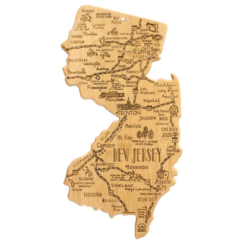 Totally Bamboo Totally Bamboo Destination New Jersey State Shaped Serving and Cutting Board Includes Hang Tie for Wall Display