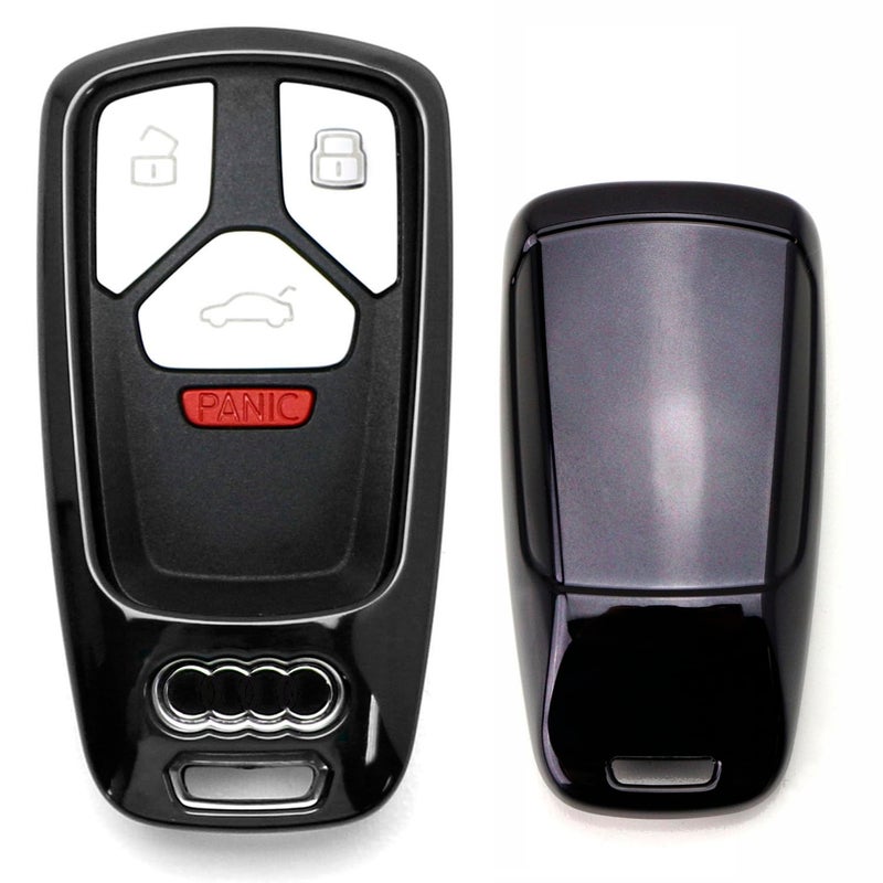 iJDMTOY Chrome Finish Black TPU Key Fob Protective Cover Case Compatible with 2017up Audi A4 A5 Q7 2016up Audi TT 3Button Smart Key