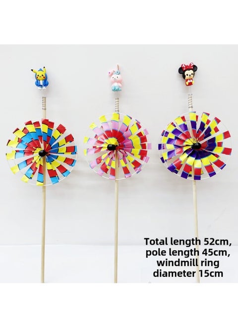 Old Beijing Windmill Traditional Retro Windmill Large Double-layer Rotating Wooden Rod Windmill Scenic Spot Stall Windmill-Color:Doll Small Double Layer 15+15cm