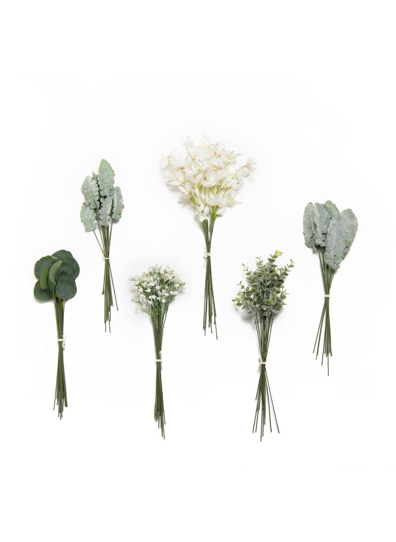 Ling's moment Lings Moment Artificial Greenery Stems Box Set 98pcs with 6 Kinds of Faux Greenery Picks for DIY Bridal Bouquets Wedding Floral Arrangement Table Centerpieces Sage Green  White 