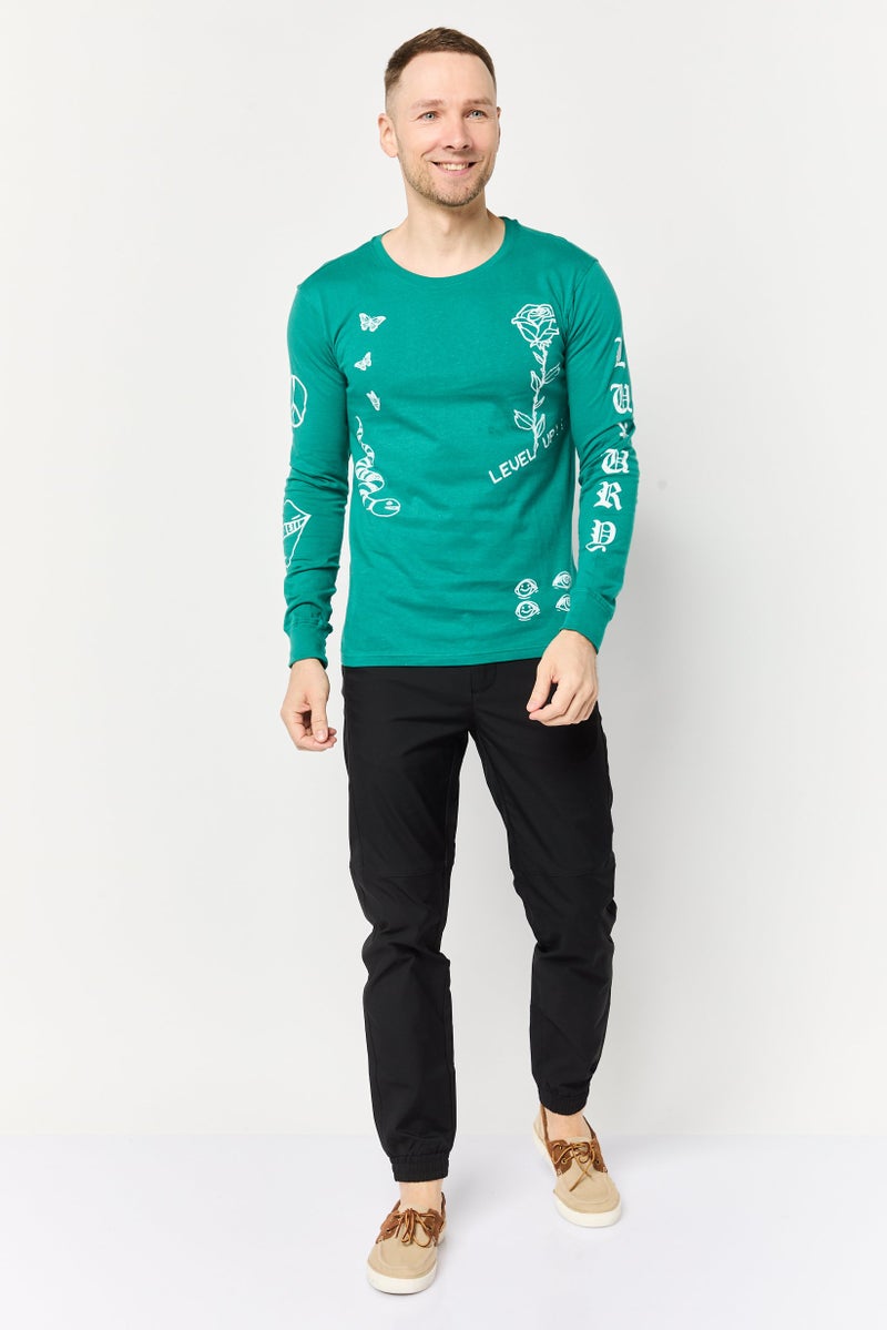 brooklyn Men Crew Neck Long Sleeve Graphic Print T-shirt, Green - Image 2