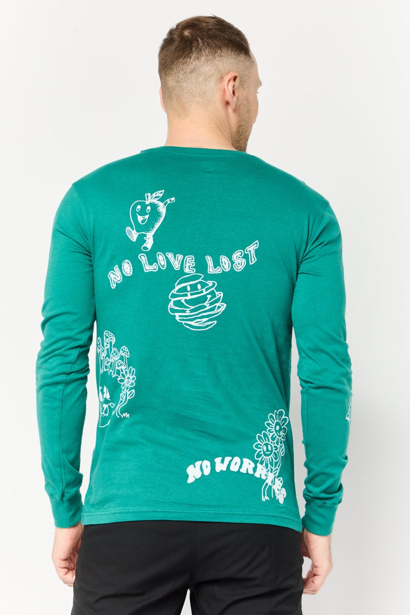 brooklyn Men Crew Neck Long Sleeve Graphic Print T-shirt, Green - Image 4