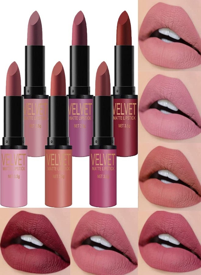 Dulele 6 Colors of Velvet Smooth Matte Lipstick Set, Long Lasting & Waterproof Non-Stick Cup Nude Color Lip Makeup Gift Set for Girls and Women - Image 1