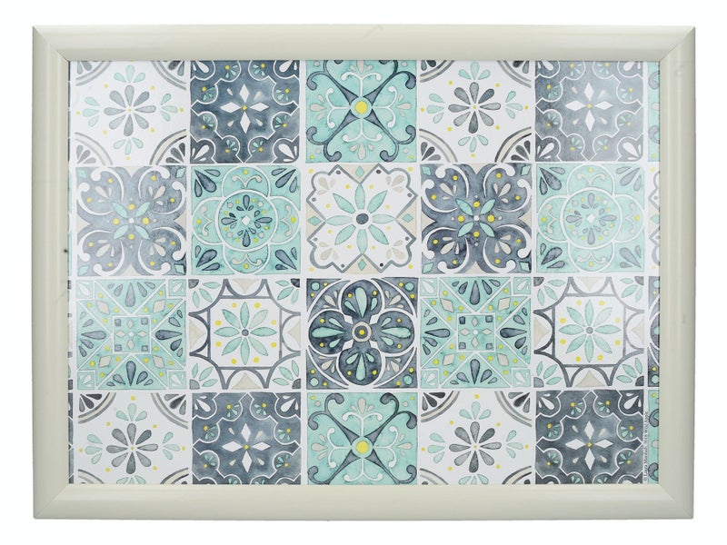 Creative Tops C000325 Cushioned Lap TrayLap Tray with Cushion and Green Tile Design WhiteTurquoise 44 x 34 cm