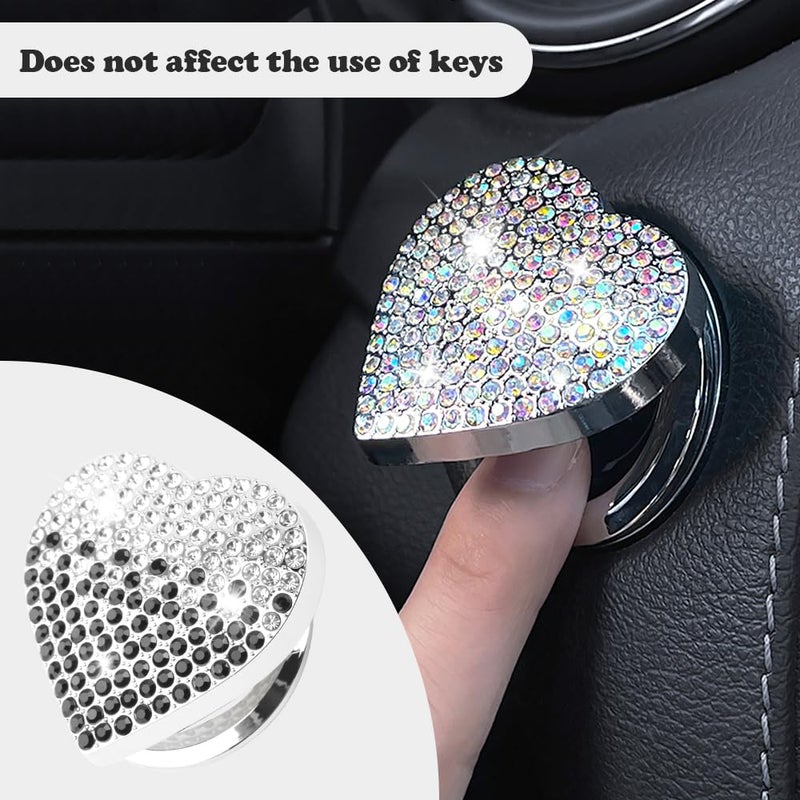 IHOTDER Bling Push Start Button Cover with Rhinestone,Heart Push to Start Button Cover for Car Decor,Diamond Engine Start Buttons Cover Car Accessories Interior for Women & Girl (Black/White) - Image 5