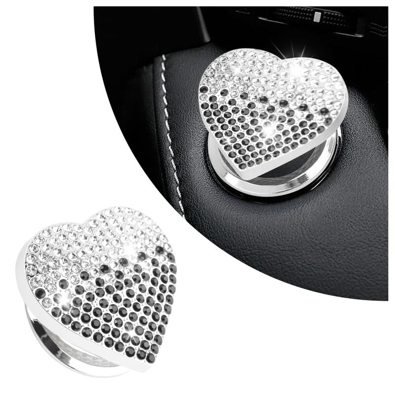 IHOTDER Bling Push Start Button Cover with Rhinestone,Heart Push to Start Button Cover for Car Decor,Diamond Engine Start Buttons Cover Car Accessories Interior for Women & Girl (Black/White) - Image 1