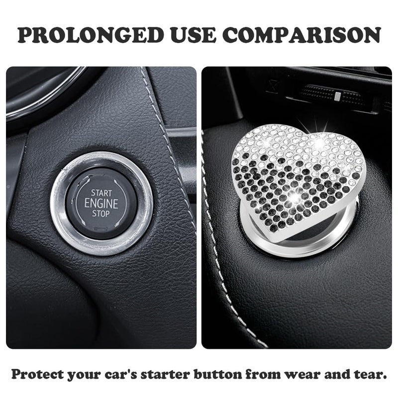IHOTDER Bling Push Start Button Cover with Rhinestone,Heart Push to Start Button Cover for Car Decor,Diamond Engine Start Buttons Cover Car Accessories Interior for Women & Girl (Black/White) - Image 3