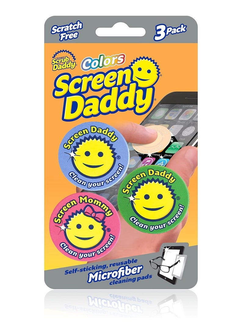 Scrub Daddy - Scrub Daddy Screen Daddy Colors - Multicolor, Multiuse Microfiber Cleaning Pads for Electronic Screens with Convenient Storage, Scratch Free, Streak Free, Reusable and Washable, 3ct (1pk) - Image 1