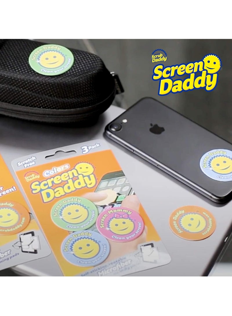 Scrub Daddy سكراب دادي سكرين دادي ألوان - متعدد الألوان، وسادات تنظيف ميكروفايبر متعددة الاستخدامات لشاشات إلكترونية مع تخزين مريح، خالية من الخدوش، خالية من الخطوط، قابلة لإعادة الاستخدام والغسل، 3 قطع (1 عبوة) - Image 2