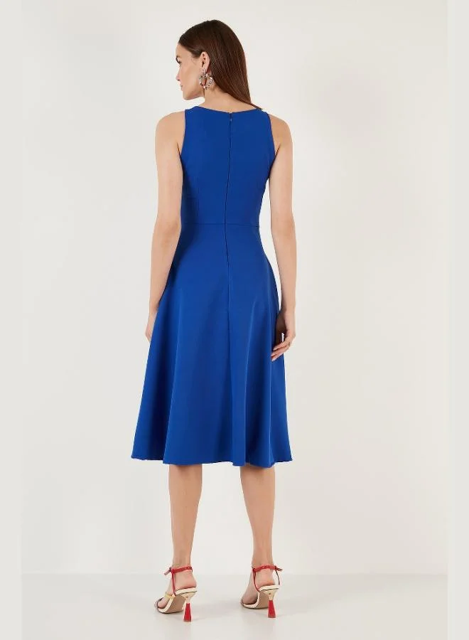 Lela  Lela Regular Fit Crew Neck Pocketed Pleated Midi Length Evening Dress Women's Dress 6111963 for Women | Best Price UAE