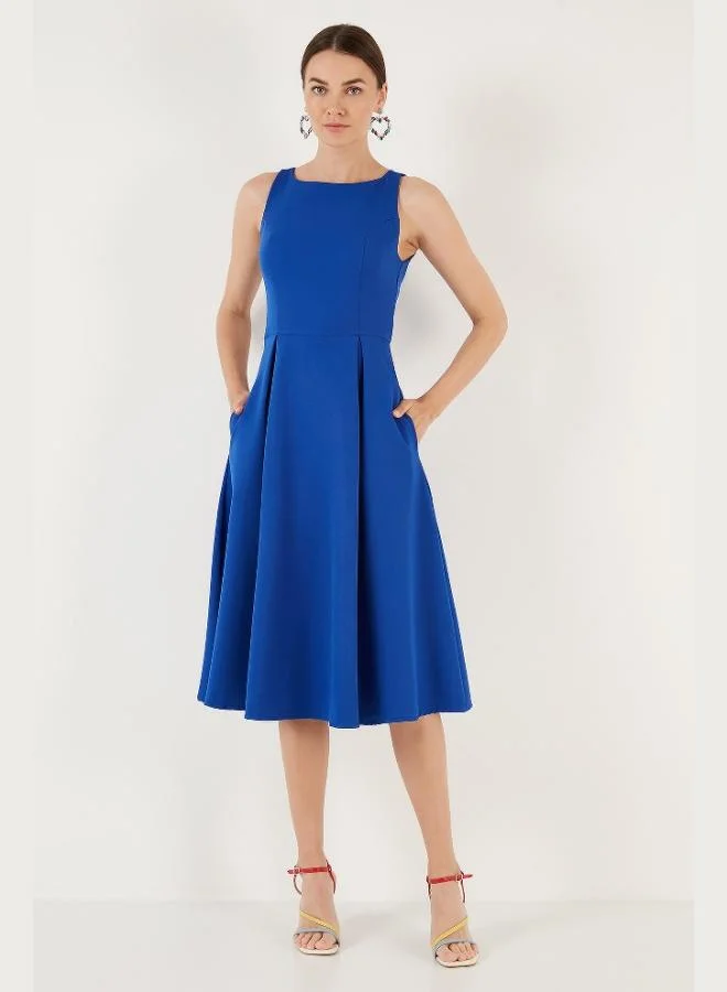 Lela  Lela Regular Fit Crew Neck Pocketed Pleated Midi Length Evening Dress Women's Dress 6111963 for Women | Best Price UAE