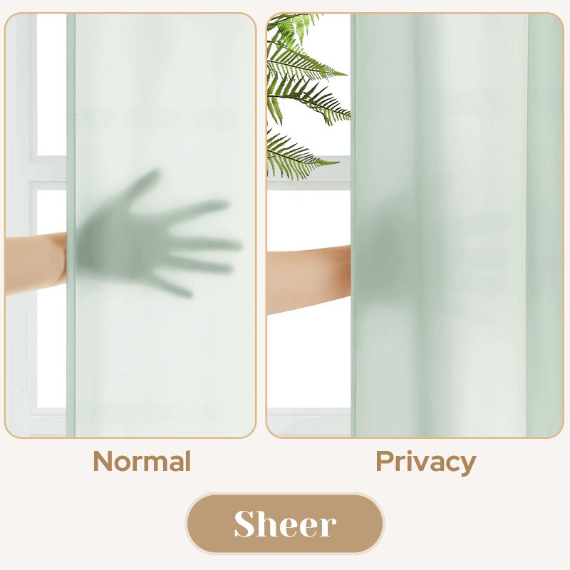 HOMEIDEAS Non-See-Through Sage Green Privacy Sheer Curtains 52 X 84 Inches Long 2 Panels Semi Sheer Curtains Light Filtering Window Curtains Drapes for Bedroom Living Room