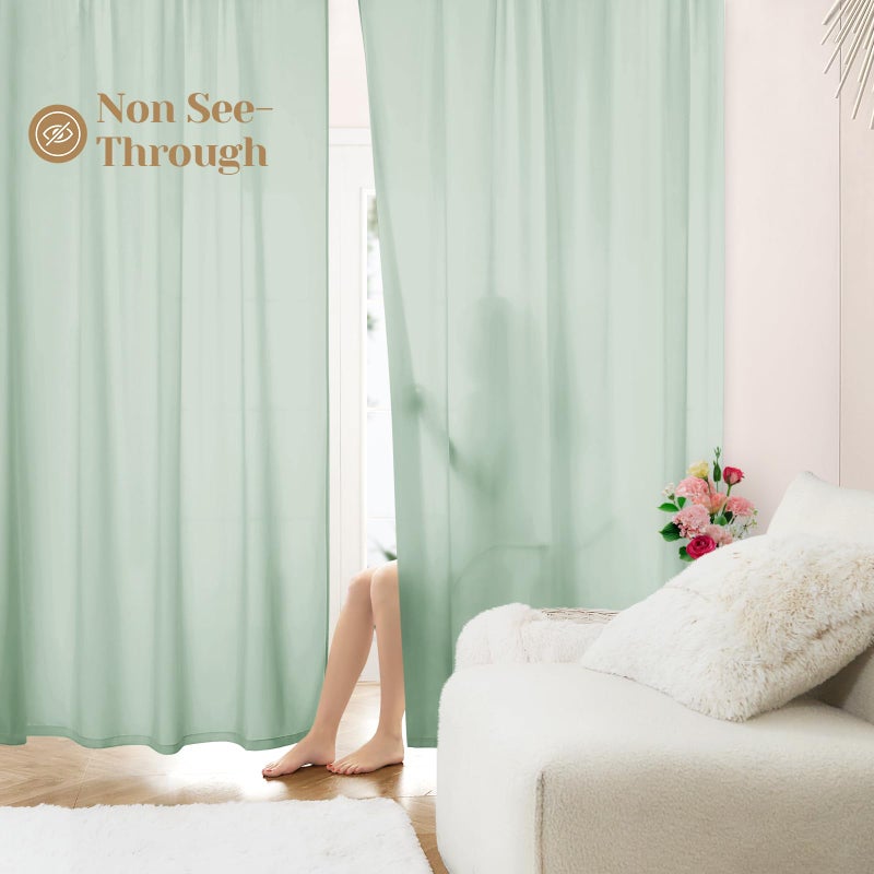HOMEIDEAS Non-See-Through Sage Green Privacy Sheer Curtains 52 X 84 Inches Long 2 Panels Semi Sheer Curtains Light Filtering Window Curtains Drapes for Bedroom Living Room