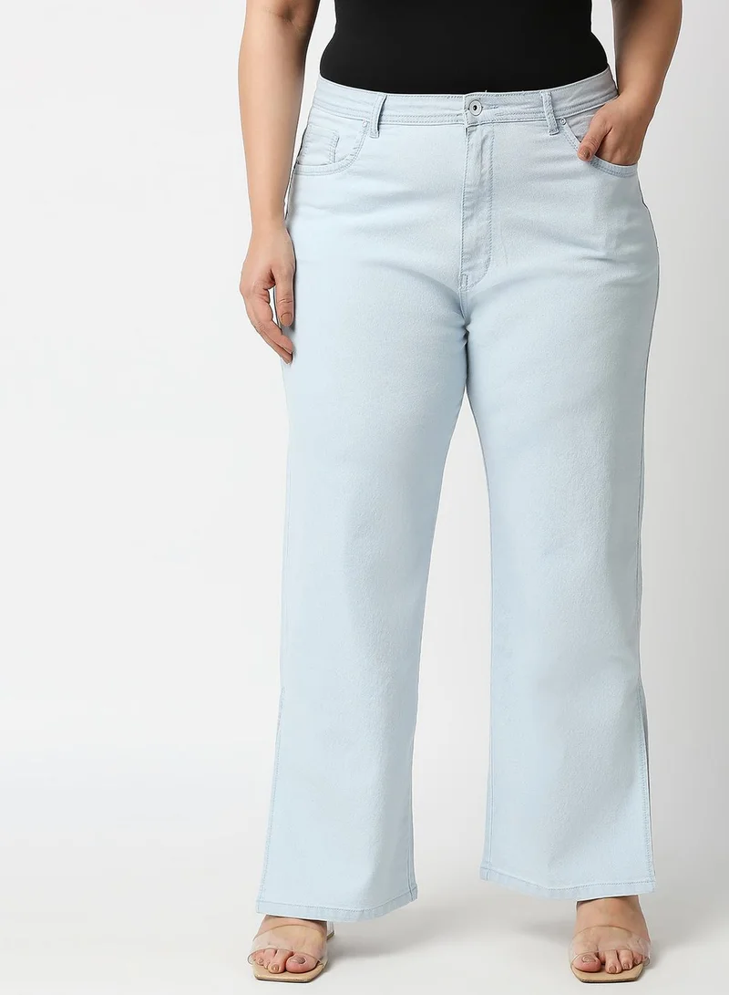 Women Plus Size Blue Wide Leg High-Rise Stretchable Jeans
