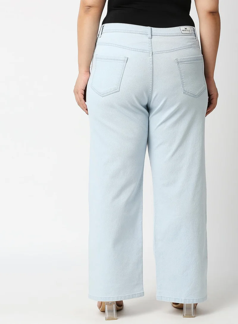 HIGH STAR  Women Plus Size Blue Wide Leg High-Rise Stretchable Jeans for Women | Best Price UAE