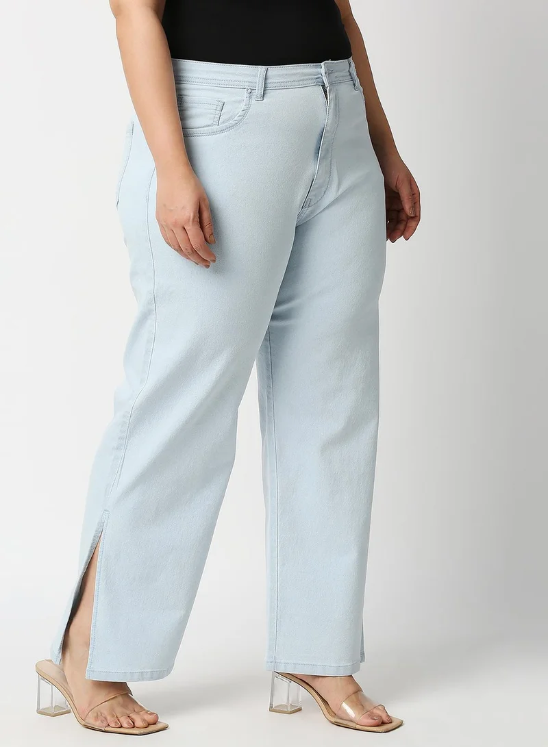 HIGH STAR  Women Plus Size Blue Wide Leg High-Rise Stretchable Jeans for Women | Best Price UAE