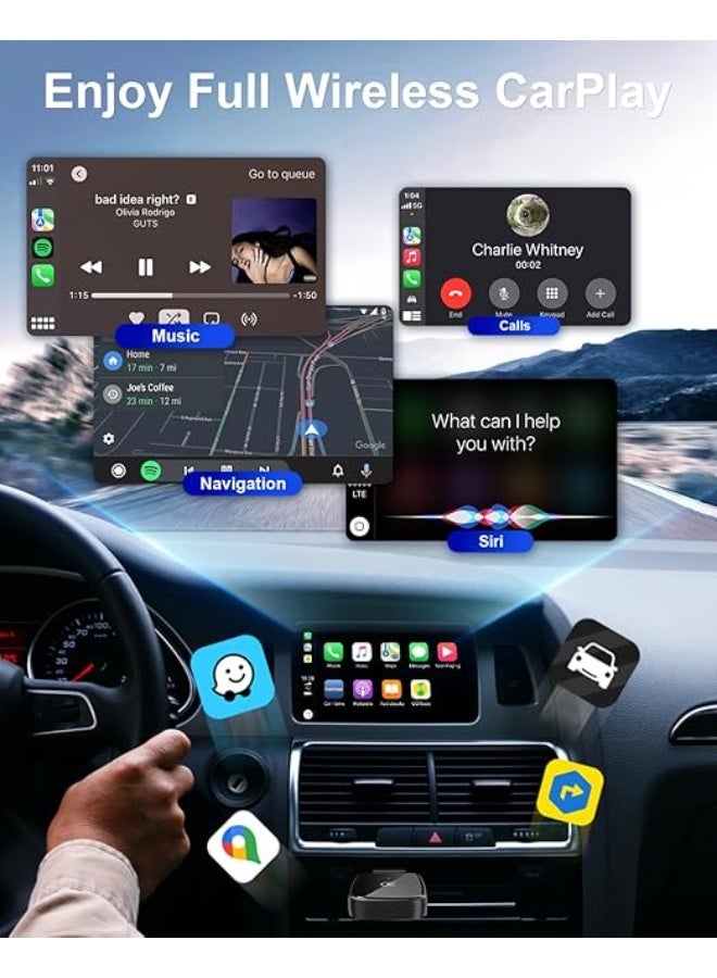 Mini Wireless CarPlay Adapter for iPhone - Convert Wired CarPlay to Wireless - Stable Control, Zero Delay Latency - Includes USB-A to USB-C Adapter - Black - Image 3