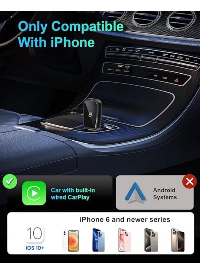 Mini Wireless CarPlay Adapter for iPhone - Convert Wired CarPlay to Wireless - Stable Control, Zero Delay Latency - Includes USB-A to USB-C Adapter - Black - Image 2