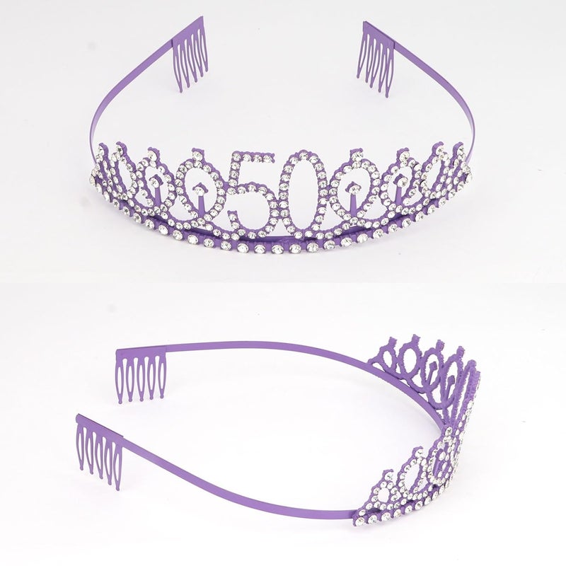 Semato 50 & Fabulous Birthday Tiara and Sash Kit - 50th Birthday Gifts for Women (purple) - Image 2