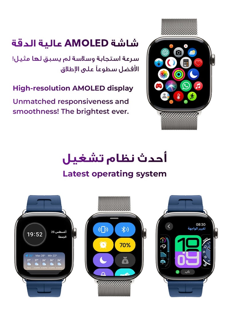 Smartwatch 10th Gen – Silver, 46mm | AMOLED Ultra-Clear Display, Photo Display Feature, Exclusive App, “Remember You” instance messaging, Slimmer Design with Reduced Bezels, New Colors with Extra Strap, Call & Notification Support.