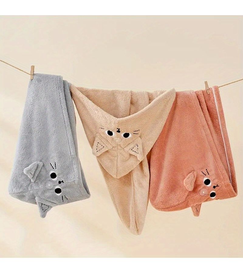 Cute Cat Pink Women Cat Ear Towel Hat With Paw Print For Wet Hair After Bath Or Swim - Image 3