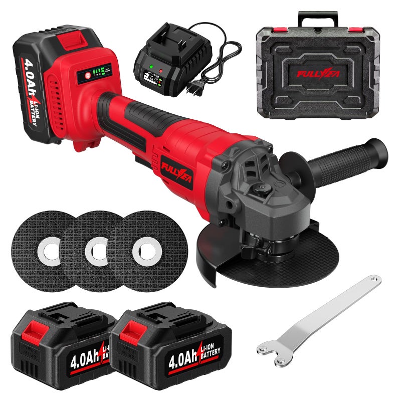 FULLYEA Cordless Angle Grinder 4-1/2 inch, 10000 RPM Brushless Angle Grinder Tool, 3 Speed Adjustment, Power Angle Grinders with 2*4.0Ah Batteries & Charger, Electric Metal Grinder Kit for Cutting, Grinding - Image 1