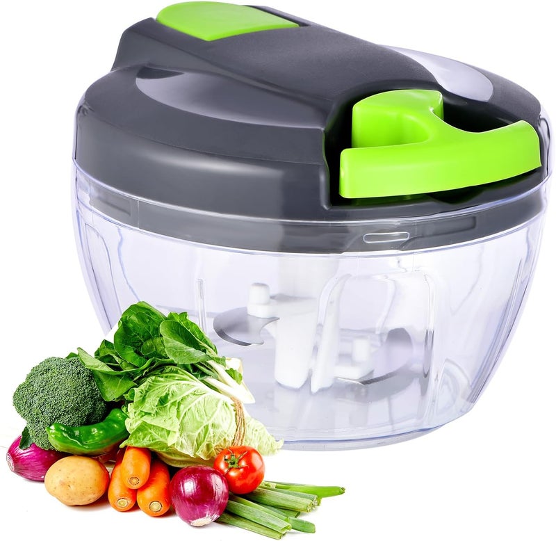 ZEAYEA Manual Food Processor Vegetable Chopper, Portable Hand Pull String Garlic Mincer Onion Cutter for Veggies, Ginger, Fruits, Nuts, Herbs, etc., 500ml,（Gray-green） - Image 1