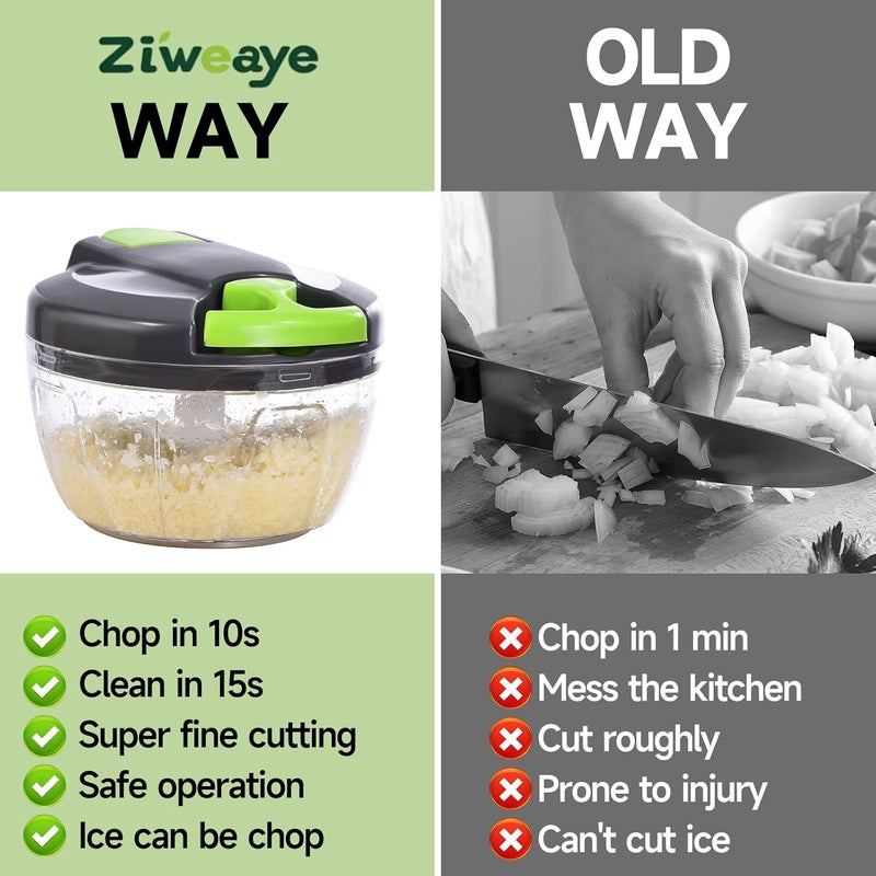 ZEAYEA Manual Food Processor Vegetable Chopper, Portable Hand Pull String Garlic Mincer Onion Cutter for Veggies, Ginger, Fruits, Nuts, Herbs, etc., 500ml,（Gray-green） - Image 2