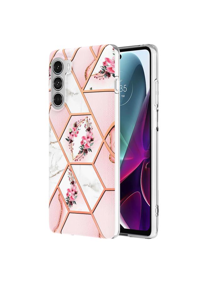 اس-توب جراب لهاتف Motorola Moto G200 5G، جراب هاتف TPU بنمط زهور رخامية متداخلة - Image 1