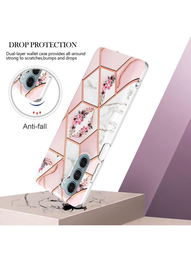 اس-توب جراب لهاتف Motorola Moto G200 5G، جراب هاتف TPU بنمط زهور رخامية متداخلة - Image 2