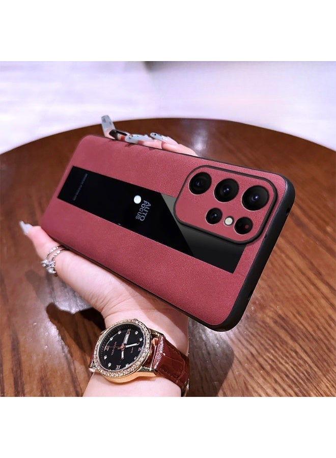 Suitable for Samsung Galaxy S25 Ultra phone case, made of light luxury sheepskin material, suede skin friendly anti slip, anti-collision protection, red color - Image 3