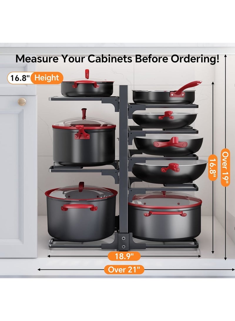 SOLARAE Pots and Pans Organizer, 8 Tier Pan Organizer Rack for Cabinet,Heavy Duty Pot and Pan Organizer for Under Cabinet, Adjustable Pan Lid Holder for Kitchen Pantry to Store Dutch Ovens, Cast-Iron Pans - Image 3