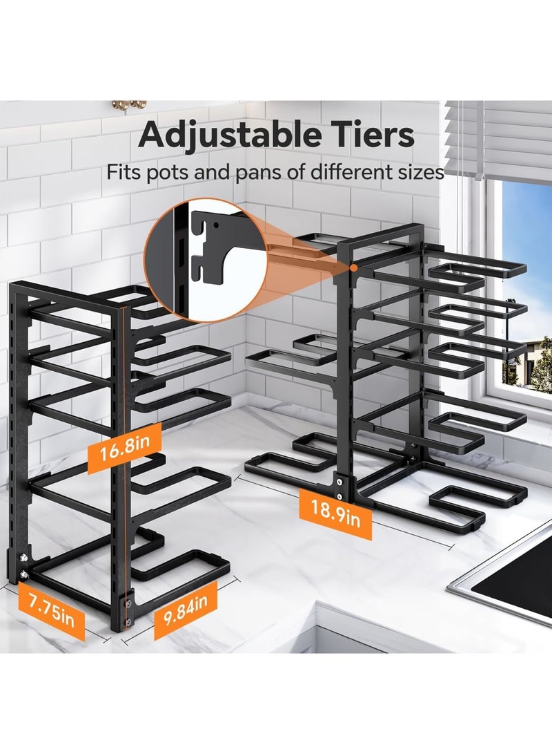 SOLARAE Pots and Pans Organizer, 8 Tier Pan Organizer Rack for Cabinet,Heavy Duty Pot and Pan Organizer for Under Cabinet, Adjustable Pan Lid Holder for Kitchen Pantry to Store Dutch Ovens, Cast-Iron Pans - Image 4