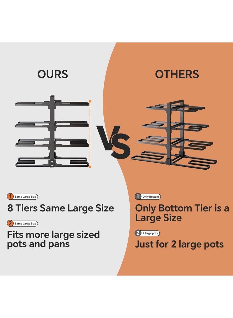 SOLARAE Pots and Pans Organizer, 8 Tier Pan Organizer Rack for Cabinet,Heavy Duty Pot and Pan Organizer for Under Cabinet, Adjustable Pan Lid Holder for Kitchen Pantry to Store Dutch Ovens, Cast-Iron Pans - Image 5