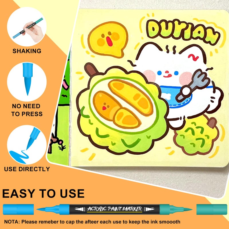 Amamao 132 Colors Acrylic Paint Markers Pens Set,66 Pack Brush Acrylic Paint Markers for Rock Painting Fabric Plastic Wood Canvas Stone Glass Paper Craft Supplies - Image 5