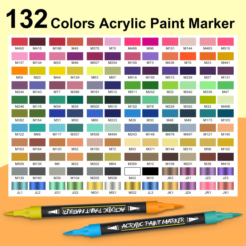 Amamao 132 Colors Acrylic Paint Markers Pens Set,66 Pack Brush Acrylic Paint Markers for Rock Painting Fabric Plastic Wood Canvas Stone Glass Paper Craft Supplies - Image 3