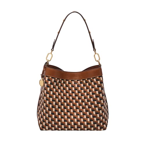Fossil Women's Jessie Faux Leather Bucket Shoulder Bag Purse Handbag, Neutral Woven (Model: ZB11006249) - Image 1