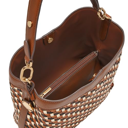 Fossil Women's Jessie Faux Leather Bucket Shoulder Bag Purse Handbag, Neutral Woven (Model: ZB11006249) - Image 2