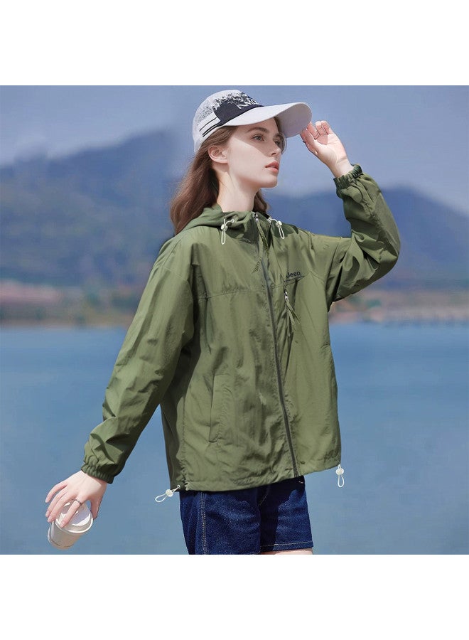 جيب سترة الحماية من الشمس للزوجين الجبلية - معطف الجري الرياضي خفيف الوزن للجنسين، قابلة للتنفس مع قلنسوة للظل في الهواء الطلق للنساء - Image 5