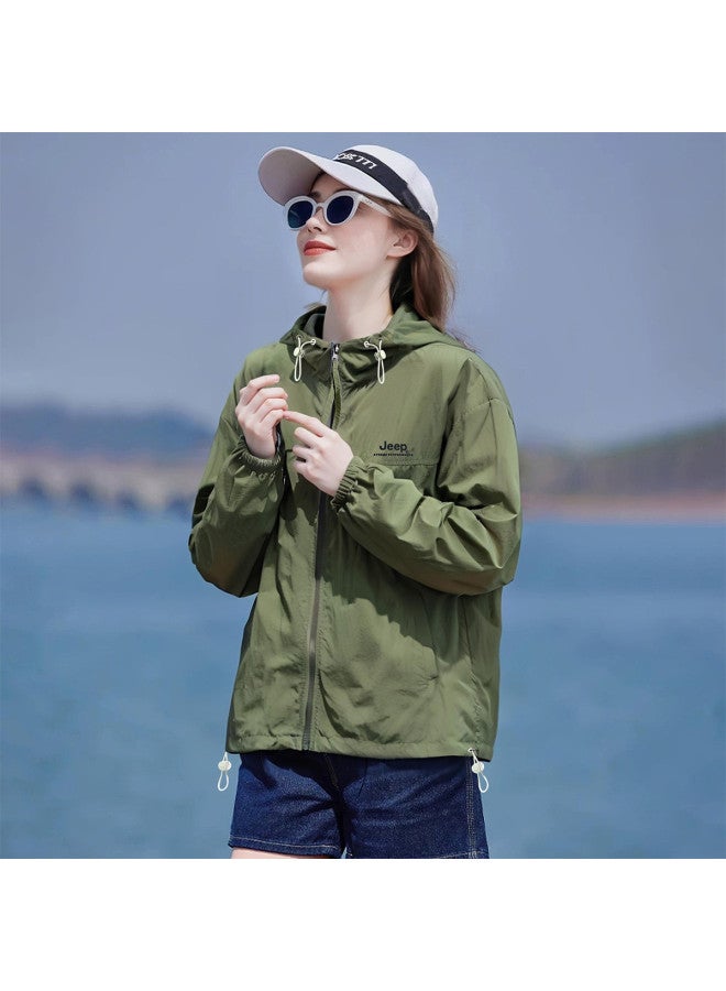 جيب سترة الحماية من الشمس للزوجين الجبلية - معطف الجري الرياضي خفيف الوزن للجنسين، قابلة للتنفس مع قلنسوة للظل في الهواء الطلق للنساء - Image 4