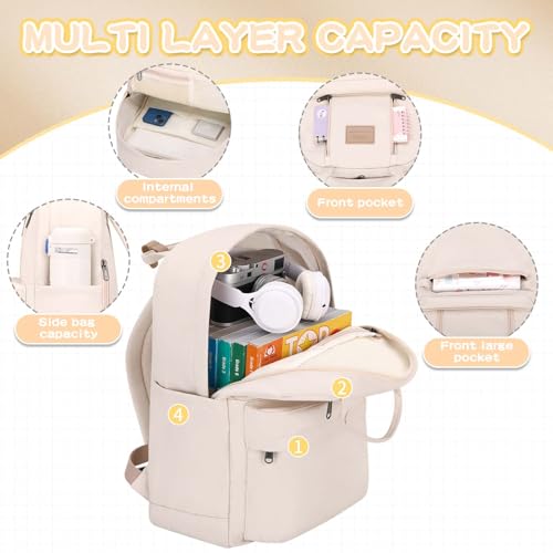 GAXOS Cute Backpack for School Aesthetic Backpack Purse for Women Girls White Book Bag Korea Style Bookbag - Image 3